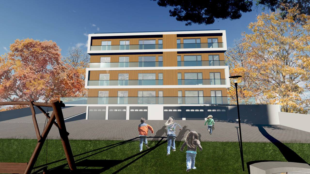 Simulação exterior do edifício em Eiras da Lagoa, vista frontal.