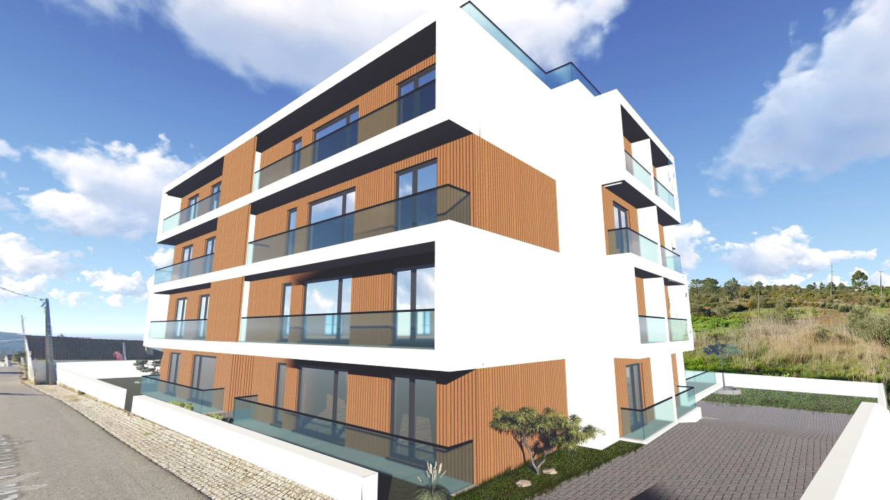 Simulação exterior do edifício em Eiras da Lagoa, vista lateral.